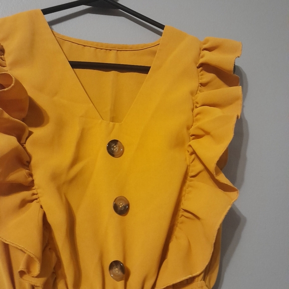 Yellow High-Low Ruffled Sundress with Flutter Sleeves - Picture 2 of 2